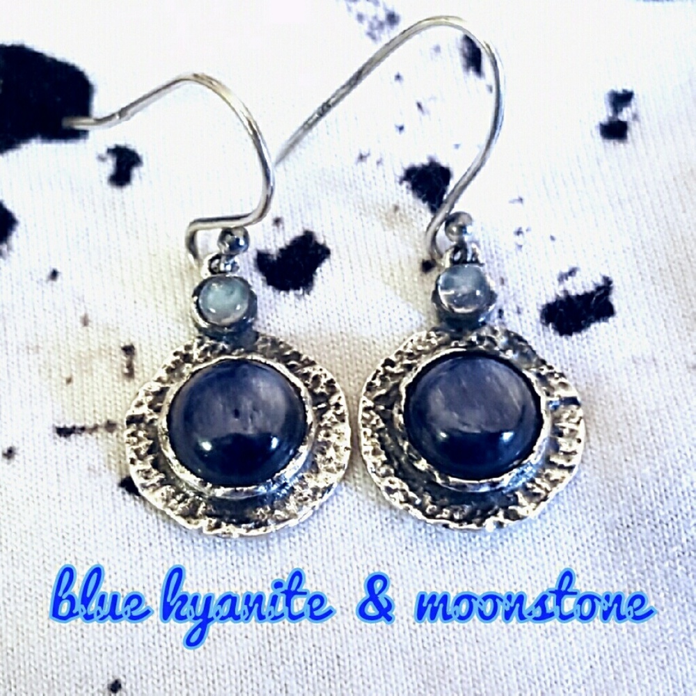 Kyanite  & Moonstone Earrings Sterling Silver